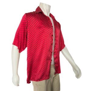Mens GENELLI Silk Red and Black Polka Dotted Shirt Sleeve Shirt Size M / L
